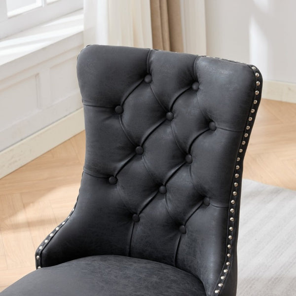 English Elm Dining Chairs Set of 2 Tufted High Back Faux Leather Wingback with Nailhead Trim W1143P544307