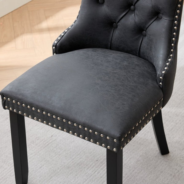 English Elm Dining Chairs Set of 2 Tufted High Back Faux Leather Wingback with Nailhead Trim W1143P544307