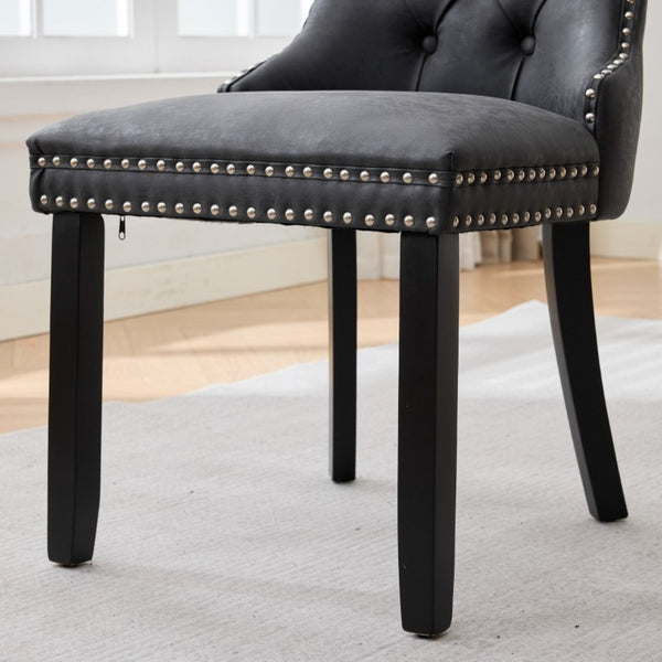 English Elm Dining Chairs Set of 2 Tufted High Back Faux Leather Wingback with Nailhead Trim W1143P544307