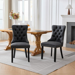 English Elm Dining Chairs Set of 2 Tufted High Back Faux Leather Wingback with Nailhead Trim W1143P544307