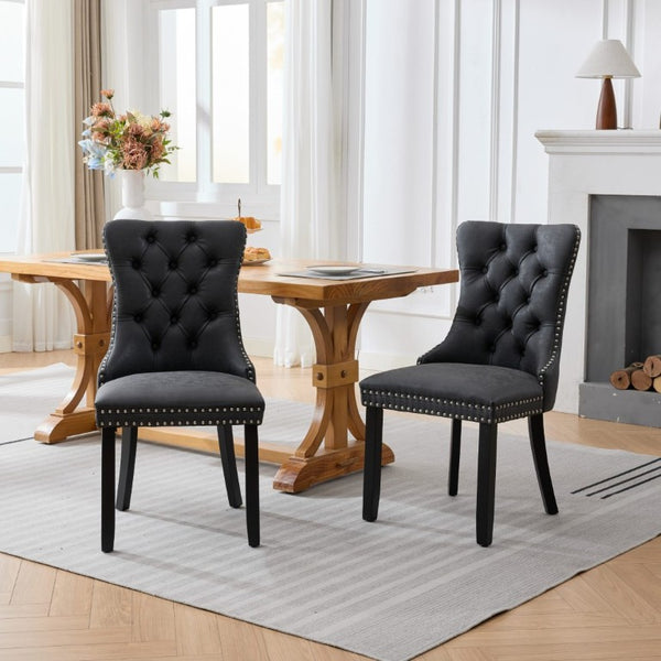 English Elm Dining Chairs Set of 2 Tufted High Back Faux Leather Wingback with Nailhead Trim W1143P544307