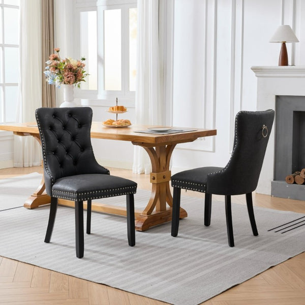 English Elm Dining Chairs Set of 2 Tufted High Back Faux Leather Wingback with Nailhead Trim W1143P544307
