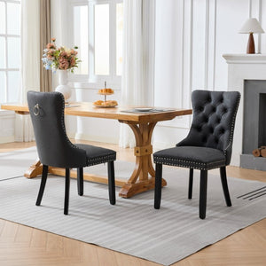 English Elm Dining Chairs Set of 2 Tufted High Back Faux Leather Wingback with Nailhead Trim W1143P544307
