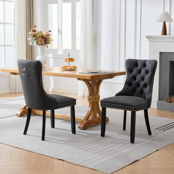 English Elm Dining Chairs Set of 2 Tufted High Back Faux Leather Wingback with Nailhead Trim W1143P544307