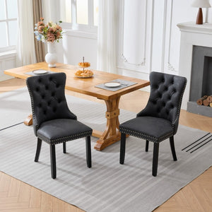 English Elm Dining Chairs Set of 2 Tufted High Back Faux Leather Wingback with Nailhead Trim W1143P544307