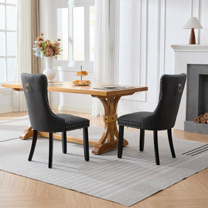 English Elm Dining Chairs Set of 2 Tufted High Back Faux Leather Wingback with Nailhead Trim W1143P544307