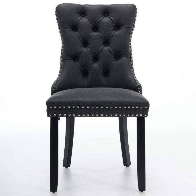 English Elm Dining Chairs Set of 2 Tufted High Back Faux Leather Wingback with Nailhead Trim W1143P544307