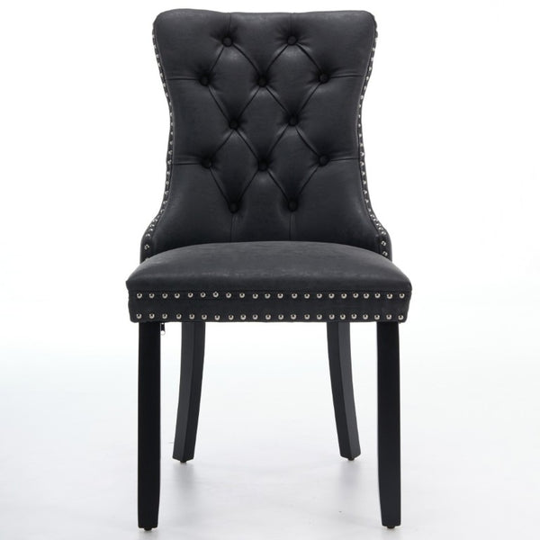 English Elm Dining Chairs Set of 2 Tufted High Back Faux Leather Wingback with Nailhead Trim W1143P544307