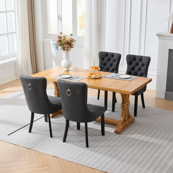 English Elm Dining Chairs Set of 2 Tufted High Back Faux Leather Wingback with Nailhead Trim W1143P544307