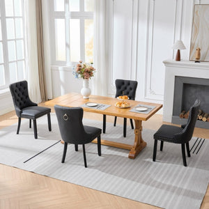 English Elm Dining Chairs Set of 2 Tufted High Back Faux Leather Wingback with Nailhead Trim W1143P544307