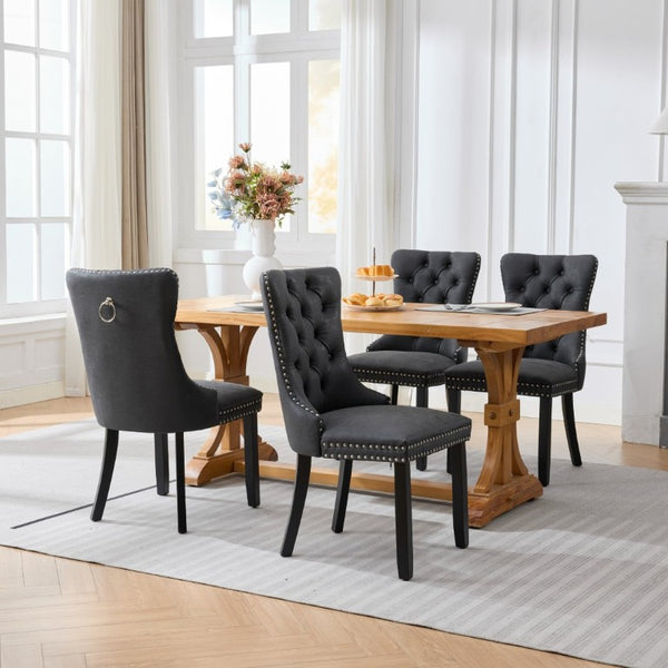 English Elm Dining Chairs Set of 2 Tufted High Back Faux Leather Wingback with Nailhead Trim W1143P544307