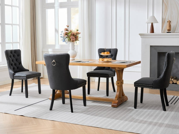 English Elm Dining Chairs Set of 2 Tufted High Back Faux Leather Wingback with Nailhead Trim W1143P544307
