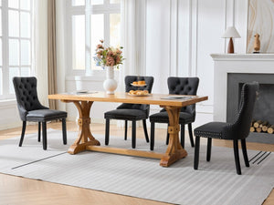 English Elm Dining Chairs Set of 2 Tufted High Back Faux Leather Wingback with Nailhead Trim W1143P544307