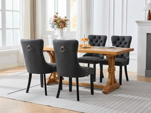 English Elm Dining Chairs Set of 2 Tufted High Back Faux Leather Wingback with Nailhead Trim W1143P544307