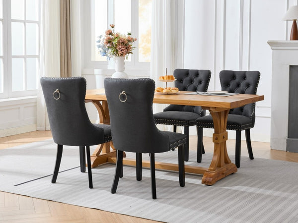 English Elm Dining Chairs Set of 2 Tufted High Back Faux Leather Wingback with Nailhead Trim W1143P544307