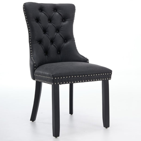 English Elm Dining Chairs Set of 2 Tufted High Back Faux Leather Wingback with Nailhead Trim W1143P544307