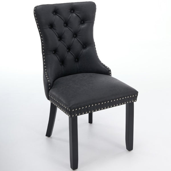 English Elm Dining Chairs Set of 2 Tufted High Back Faux Leather Wingback with Nailhead Trim W1143P544307