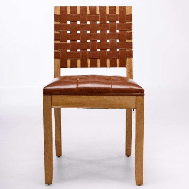 English Elm Dining Chairs Set of 2 Button Tufted High Back PU Leather Nailhead Vintage Style Brown 22 L x 18.9 W x 34 H W1143P544311