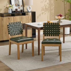 English Elm Upholstered Wingback Dining Armchair with Button Tufting Nailhead Trim Steel Legs Green PU Leather W1143P544312