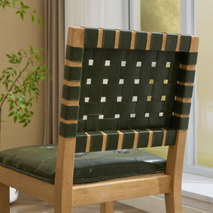 English Elm Upholstered Wingback Dining Armchair with Button Tufting Nailhead Trim Steel Legs Green PU Leather W1143P544312