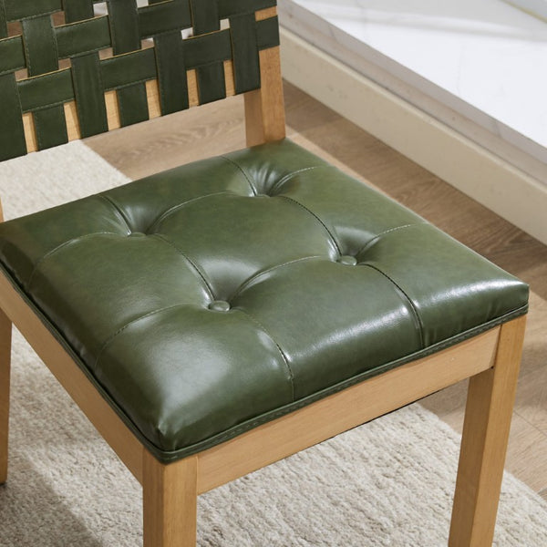 English Elm Upholstered Wingback Dining Armchair with Button Tufting Nailhead Trim Steel Legs Green PU Leather W1143P544312
