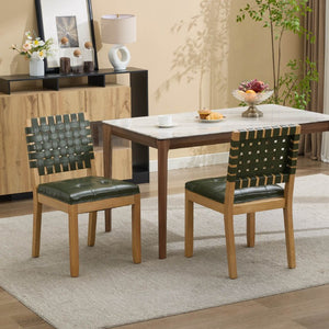 English Elm Upholstered Wingback Dining Armchair with Button Tufting Nailhead Trim Steel Legs Green PU Leather W1143P544312
