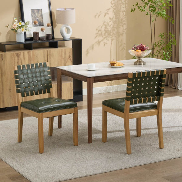 English Elm Upholstered Wingback Dining Armchair with Button Tufting Nailhead Trim Steel Legs Green PU Leather W1143P544312