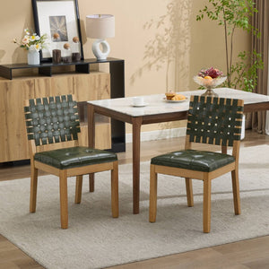 English Elm Upholstered Wingback Dining Armchair with Button Tufting Nailhead Trim Steel Legs Green PU Leather W1143P544312
