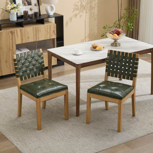 English Elm Upholstered Wingback Dining Armchair with Button Tufting Nailhead Trim Steel Legs Green PU Leather W1143P544312