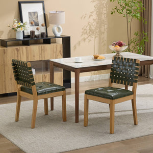 English Elm Upholstered Wingback Dining Armchair with Button Tufting Nailhead Trim Steel Legs Green PU Leather W1143P544312