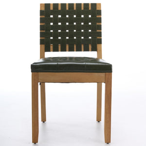 English Elm Upholstered Wingback Dining Armchair with Button Tufting Nailhead Trim Steel Legs Green PU Leather W1143P544312