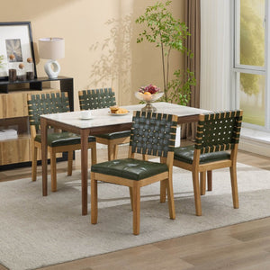 English Elm Upholstered Wingback Dining Armchair with Button Tufting Nailhead Trim Steel Legs Green PU Leather W1143P544312