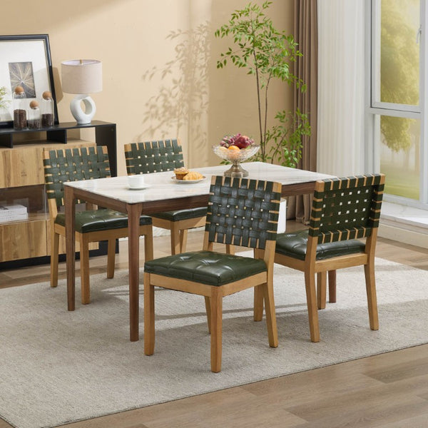 English Elm Upholstered Wingback Dining Armchair with Button Tufting Nailhead Trim Steel Legs Green PU Leather W1143P544312