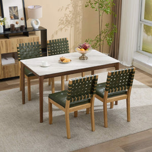 English Elm Upholstered Wingback Dining Armchair with Button Tufting Nailhead Trim Steel Legs Green PU Leather W1143P544312