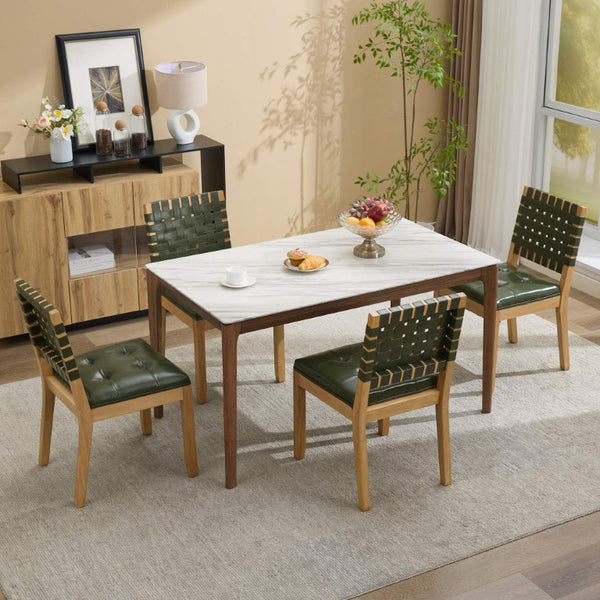 English Elm Upholstered Wingback Dining Armchair with Button Tufting Nailhead Trim Steel Legs Green PU Leather W1143P544312