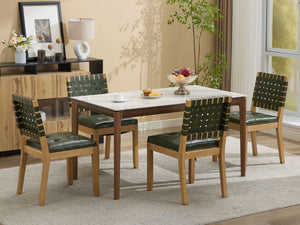 English Elm Upholstered Wingback Dining Armchair with Button Tufting Nailhead Trim Steel Legs Green PU Leather W1143P544312