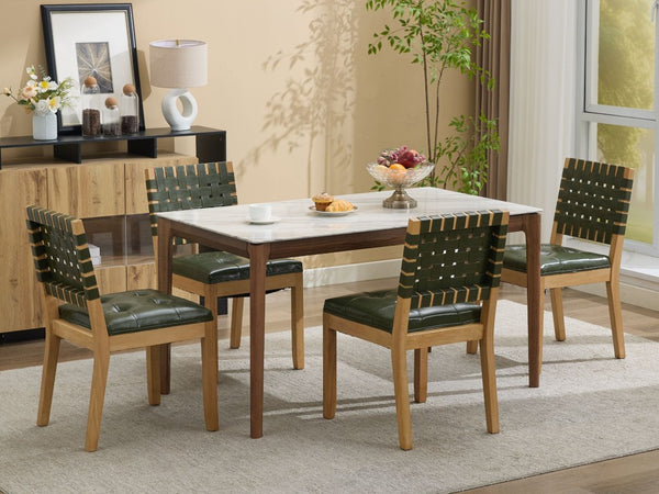 English Elm Upholstered Wingback Dining Armchair with Button Tufting Nailhead Trim Steel Legs Green PU Leather W1143P544312