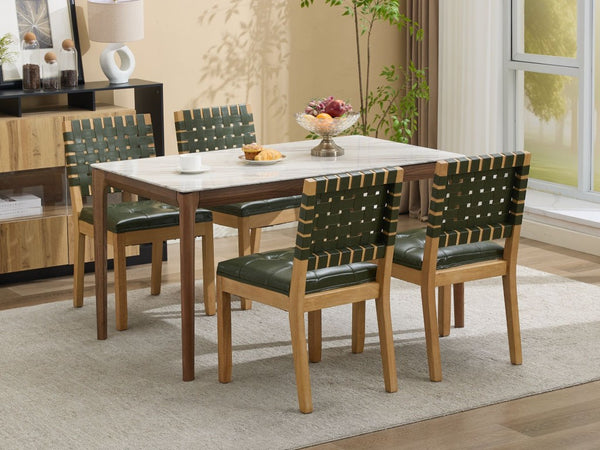 English Elm Upholstered Wingback Dining Armchair with Button Tufting Nailhead Trim Steel Legs Green PU Leather W1143P544312