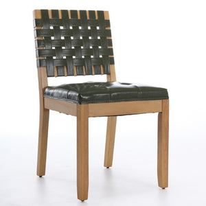 English Elm Upholstered Wingback Dining Armchair with Button Tufting Nailhead Trim Steel Legs Green PU Leather W1143P544312