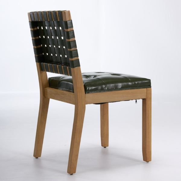 English Elm Upholstered Wingback Dining Armchair with Button Tufting Nailhead Trim Steel Legs Green PU Leather W1143P544312