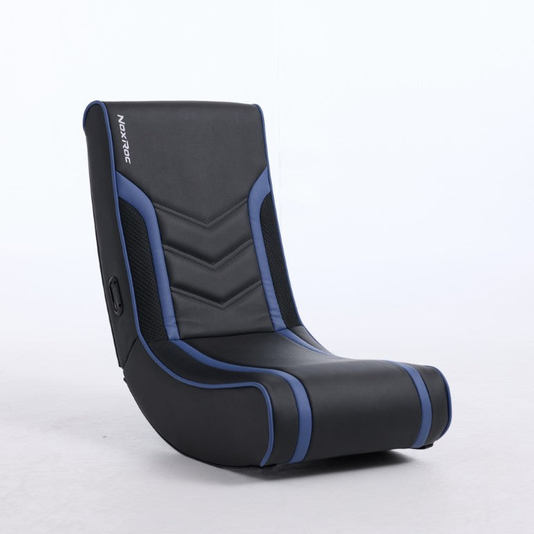 English Elm Gaming Rocker Floor Chair with RGB Lighting PU Leather Ergonomic Seat for Teens Black+Blue W1143P568004
