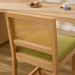English Elm Full Solid Wood Bar Stools Set of 2 with Rattan Back and Linen Cushion for Kitchen Island W1143P610924