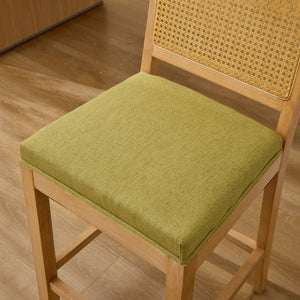 English Elm Full Solid Wood Bar Stools Set of 2 with Rattan Back and Linen Cushion for Kitchen Island W1143P610924