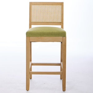 English Elm Full Solid Wood Bar Stools Set of 2 with Rattan Back and Linen Cushion for Kitchen Island W1143P610924