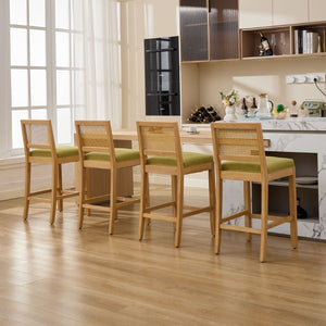 English Elm Full Solid Wood Bar Stools Set of 2 with Rattan Back and Linen Cushion for Kitchen Island W1143P610924