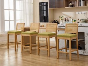 English Elm Full Solid Wood Bar Stools Set of 2 with Rattan Back and Linen Cushion for Kitchen Island W1143P610924