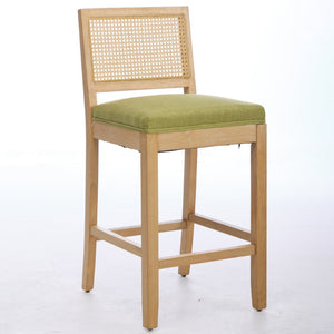 English Elm Full Solid Wood Bar Stools Set of 2 with Rattan Back and Linen Cushion for Kitchen Island W1143P610924