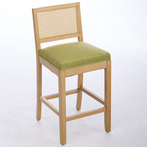 English Elm Full Solid Wood Bar Stools Set of 2 with Rattan Back and Linen Cushion for Kitchen Island W1143P610924