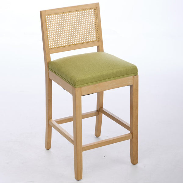 English Elm Full Solid Wood Bar Stools Set of 2 with Rattan Back and Linen Cushion for Kitchen Island W1143P610924