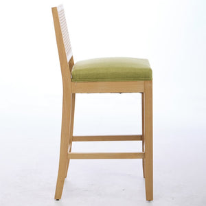 English Elm Full Solid Wood Bar Stools Set of 2 with Rattan Back and Linen Cushion for Kitchen Island W1143P610924